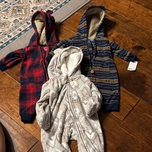 Carter's Cozy One Piece Set - Red, Blue, Gray